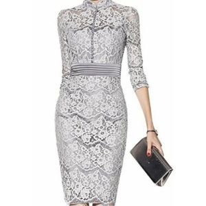 METISU  Grey Hollow Out Lace Midi Dress With Buttons Front  Size 2XL 10-12